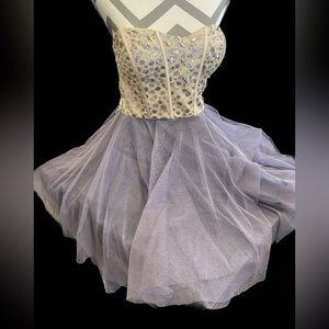 Used NIGHT by Teeze Me Purple Tulle and Cream Sequin and sparkle Formal Dress